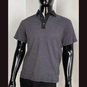 Michael Kors Gray Grey Black Narrow Stripe Polo Shirt Solid Collar Sz M Medium